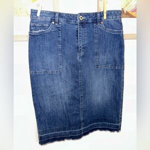 Christopher & Banks - MIDI Jean denim fringe skirt Y2K 90’s women’s size 4
